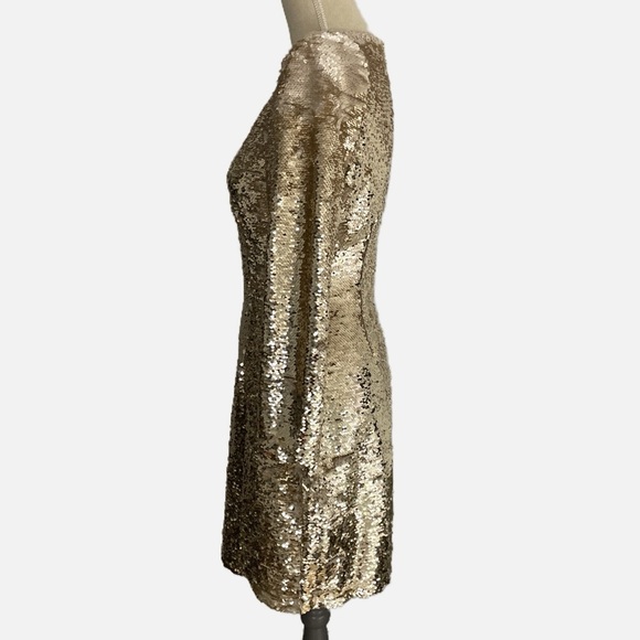 ASTR the Label Sequins Mini Dress Gold Size Medium Lined Long Sleeve Cocktail - Picture 8 of 12